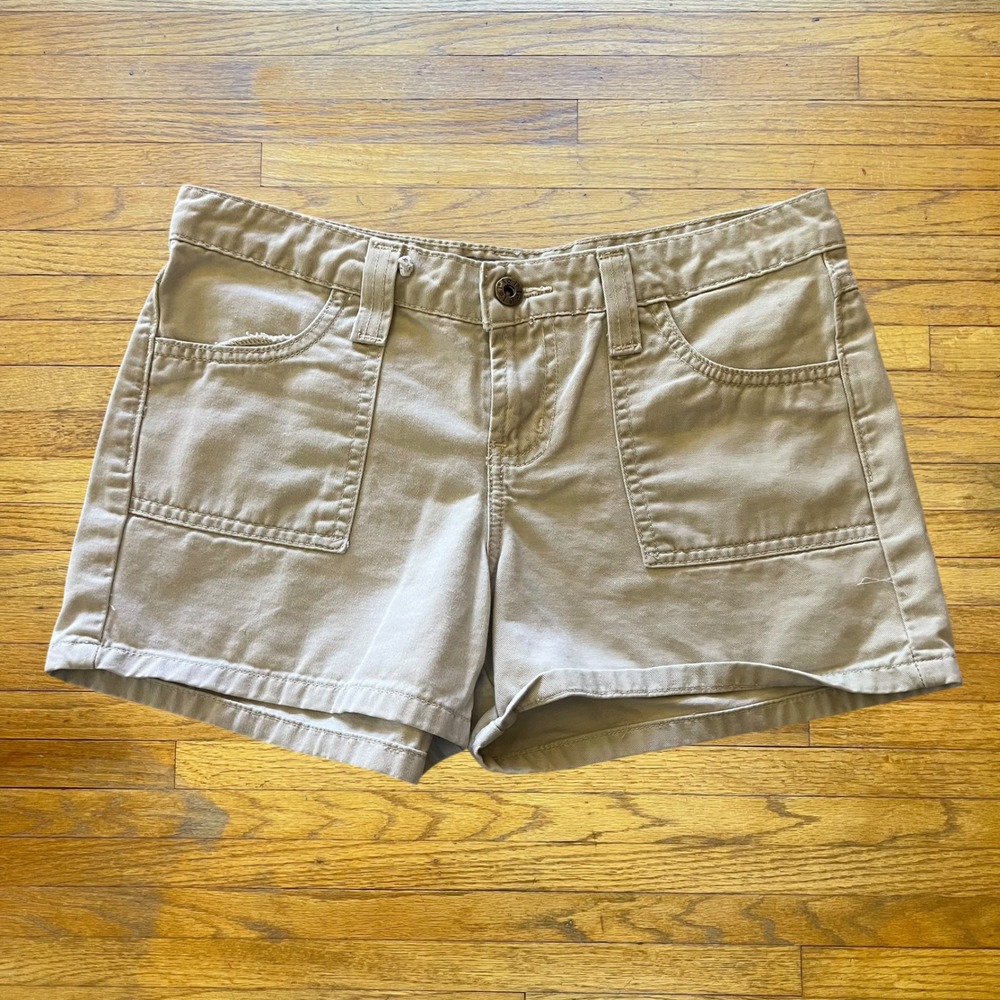 LEI Khaki Utility Shorts Women Size 3 Tan Cotton Twill Cargo Pockets Summer